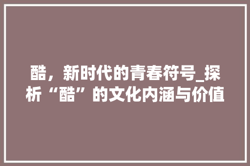 酷，新时代的青春符号_探析“酷”的文化内涵与价值