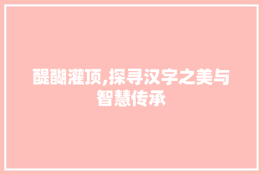 醍醐灌顶,探寻汉字之美与智慧传承