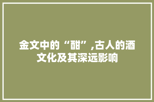 金文中的“酣”,古人的酒文化及其深远影响