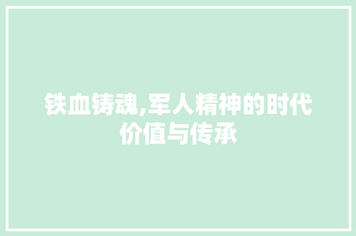 铁血铸魂,军人精神的时代价值与传承