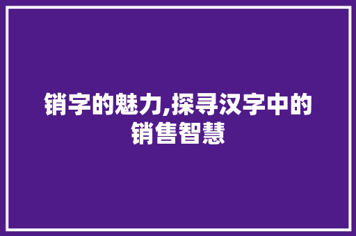 销字的魅力,探寻汉字中的销售智慧