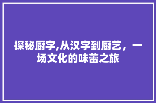 探秘厨字,从汉字到厨艺，一场文化的味蕾之旅
