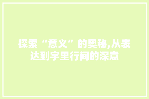 探索“意义”的奥秘,从表达到字里行间的深意