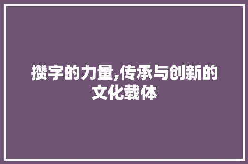 攒字的力量,传承与创新的文化载体