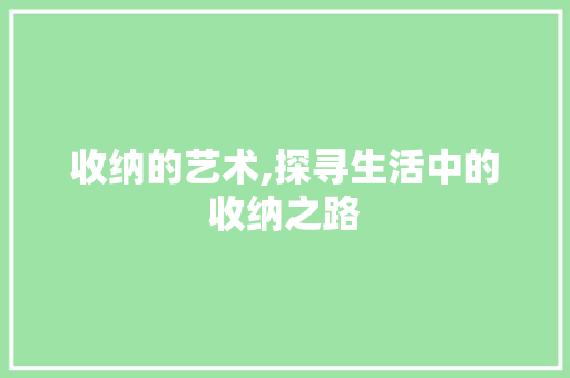 收纳的艺术,探寻生活中的收纳之路