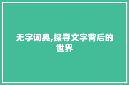 无字词典,探寻文字背后的世界