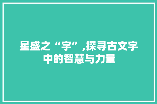 星盛之“字”,探寻古文字中的智慧与力量