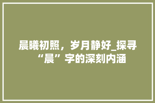 晨曦初照，岁月静好_探寻“晨”字的深刻内涵