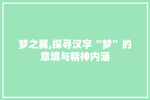梦之翼,探寻汉字“梦”的意境与精神内涵