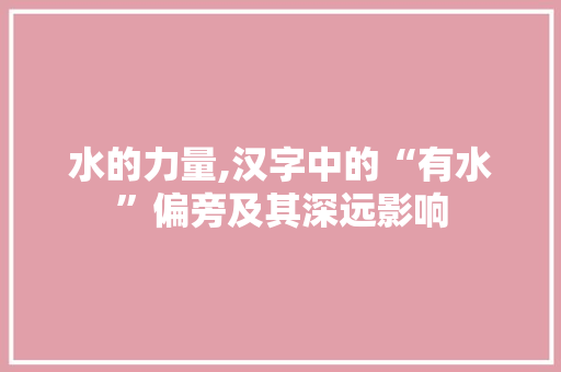 水的力量,汉字中的“有水”偏旁及其深远影响