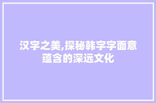汉字之美,探秘韩字字面意蕴含的深远文化