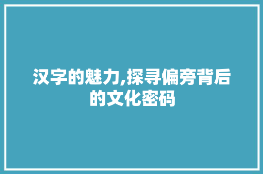 汉字的魅力,探寻偏旁背后的文化密码
