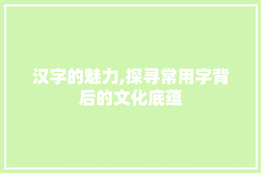 汉字的魅力,探寻常用字背后的文化底蕴 演讲稿