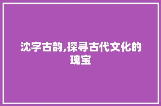沈字古韵,探寻古代文化的瑰宝