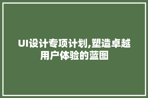 UI设计专项计划,塑造卓越用户体验的蓝图