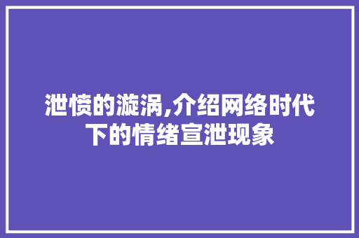 泄愤的漩涡,介绍网络时代下的情绪宣泄现象