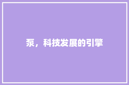 泵，科技发展的引擎