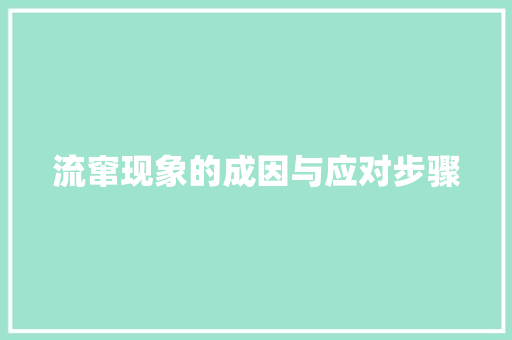 流窜现象的成因与应对步骤