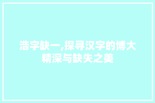 浩字缺一,探寻汉字的博大精深与缺失之美