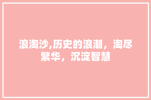 浪淘沙,历史的浪潮，淘尽繁华，沉淀智慧