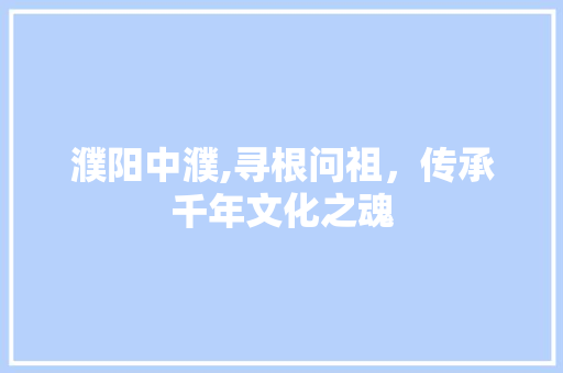 濮阳中濮,寻根问祖，传承千年文化之魂