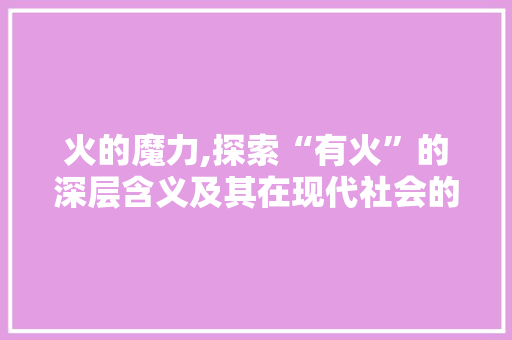 火的魔力,探索“有火”的深层含义及其在现代社会的应用