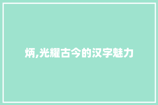 炳,光耀古今的汉字魅力