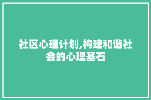 社区心理计划,构建和谐社会的心理基石