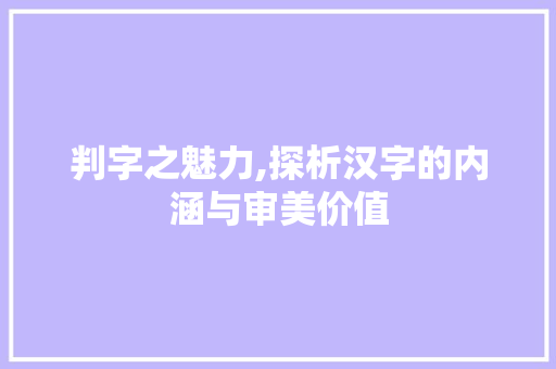判字之魅力,探析汉字的内涵与审美价值
