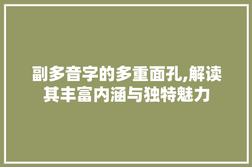 副多音字的多重面孔,解读其丰富内涵与独特魅力