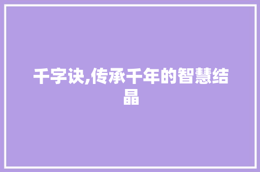千字诀,传承千年的智慧结晶