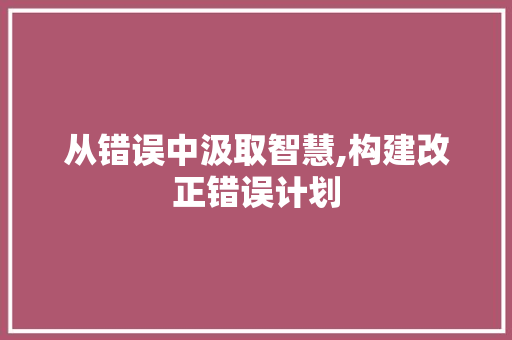 从错误中汲取智慧,构建改正错误计划