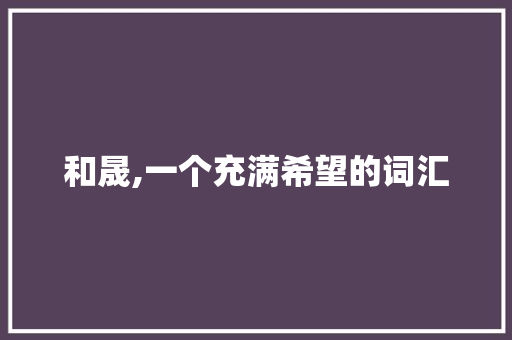和晟,一个充满希望的词汇