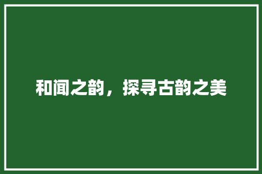 和闻之韵，探寻古韵之美