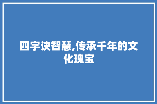四字诀智慧,传承千年的文化瑰宝