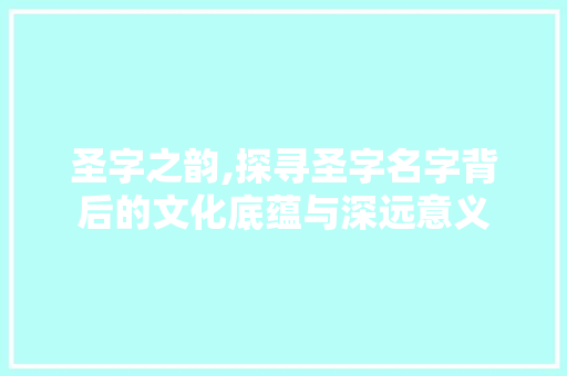 圣字之韵,探寻圣字名字背后的文化底蕴与深远意义