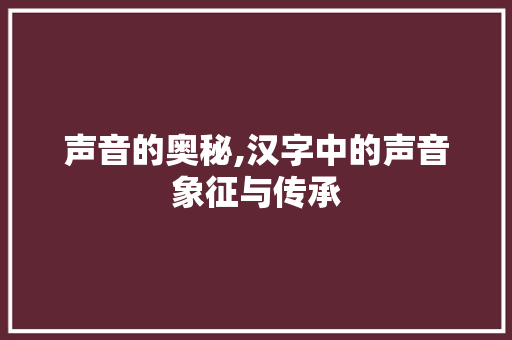 声音的奥秘,汉字中的声音象征与传承
