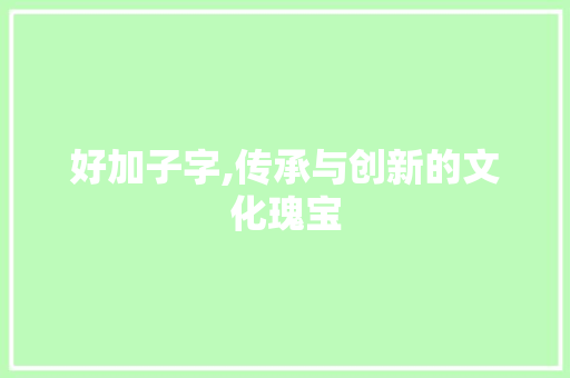 好加子字,传承与创新的文化瑰宝