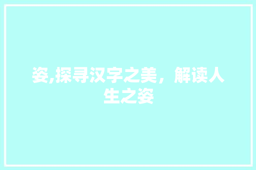 姿,探寻汉字之美，解读人生之姿
