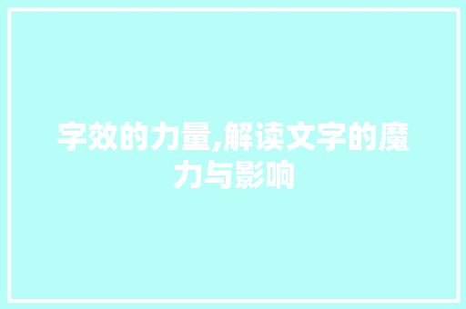 字效的力量,解读文字的魔力与影响