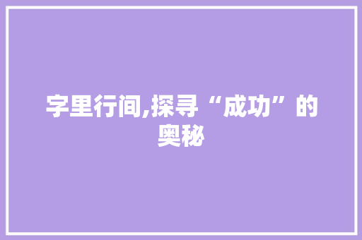 字里行间,探寻“成功”的奥秘