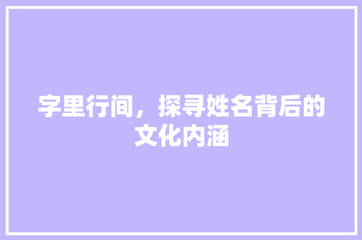 字里行间，探寻姓名背后的文化内涵