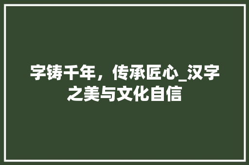 字铸千年，传承匠心_汉字之美与文化自信