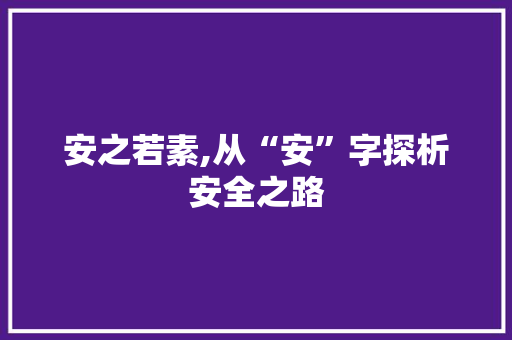 安之若素,从“安”字探析安全之路