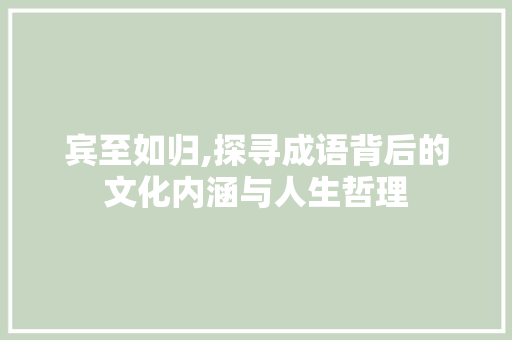 宾至如归,探寻成语背后的文化内涵与人生哲理