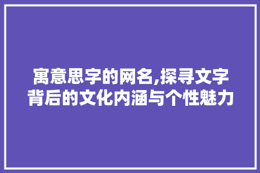 寓意思字的网名,探寻文字背后的文化内涵与个性魅力