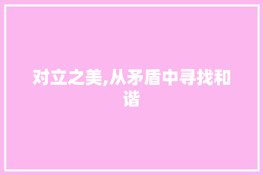 对立之美,从矛盾中寻找和谐