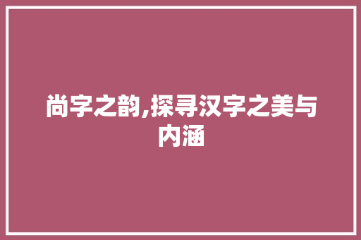 尚字之韵,探寻汉字之美与内涵