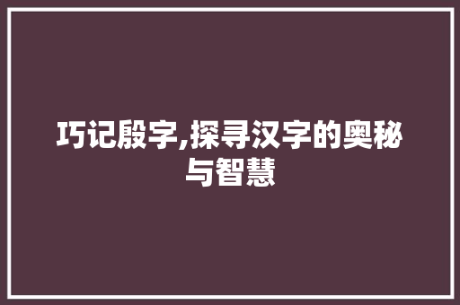 巧记殷字,探寻汉字的奥秘与智慧 工作计划