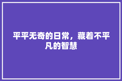 平平无奇的日常，藏着不平凡的智慧